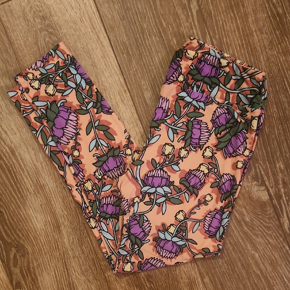 LuLaRoe Women's Leggings with Purple and Orange Floral Pattern